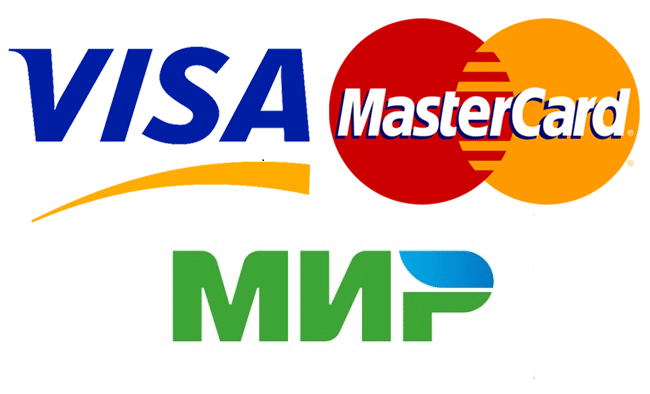Логотипы Mastercard, Visa, МИР 